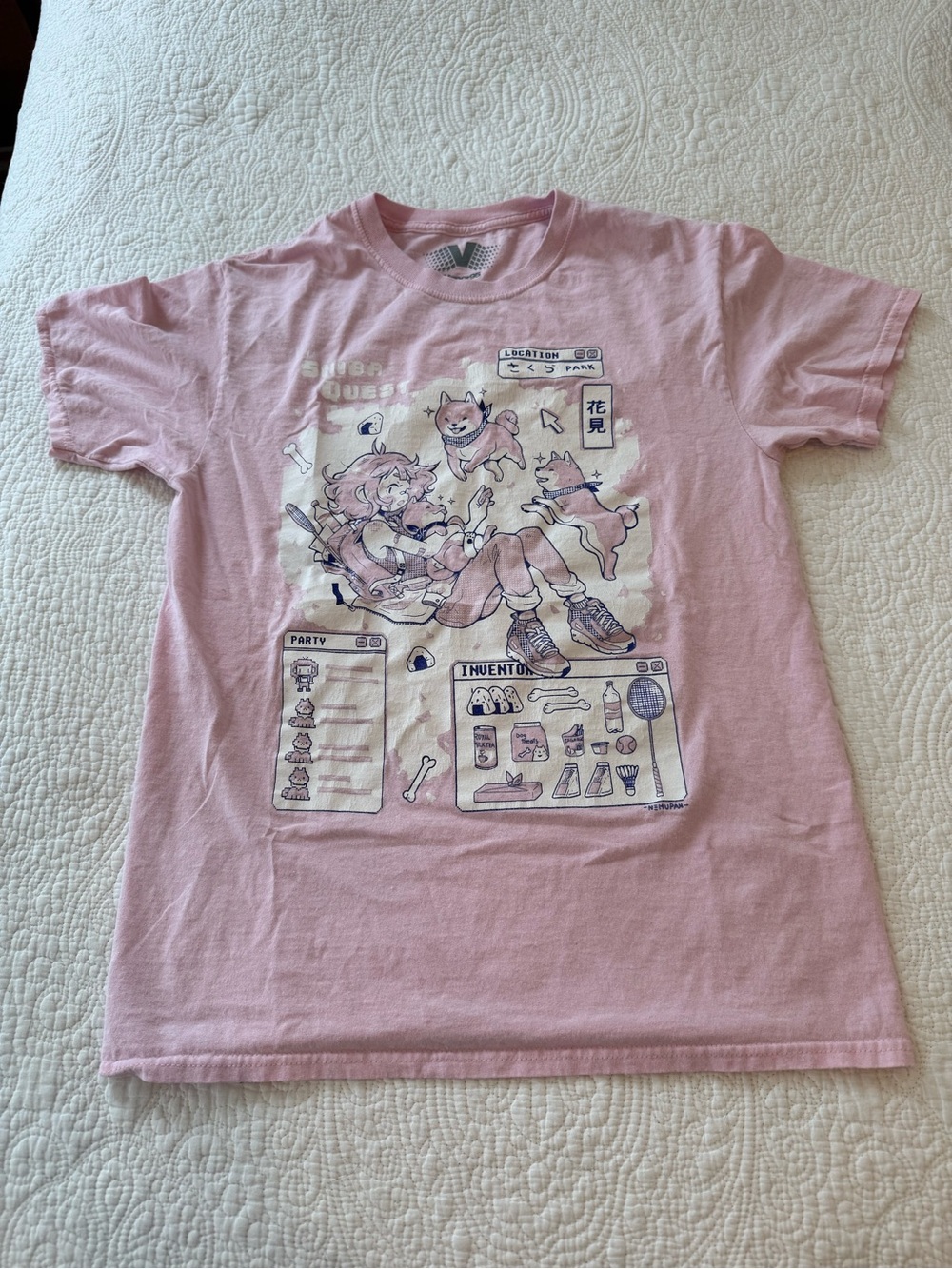 Women's Pink Short Sleeve Graphic Tee with Anime Dog Print